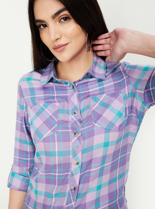 Women Tartan Checked Yarn Dyed Shirt