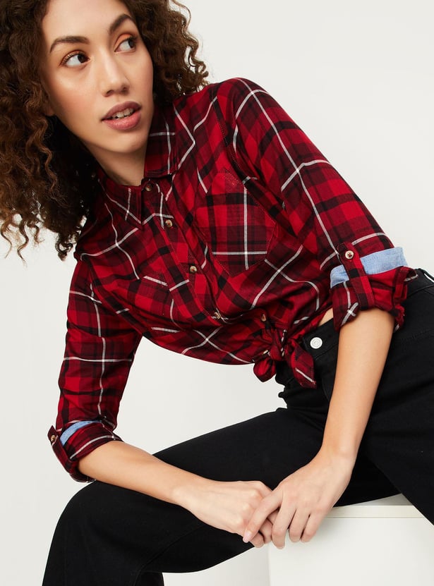 Women Tartan Checked Yarn Dyed Shirt