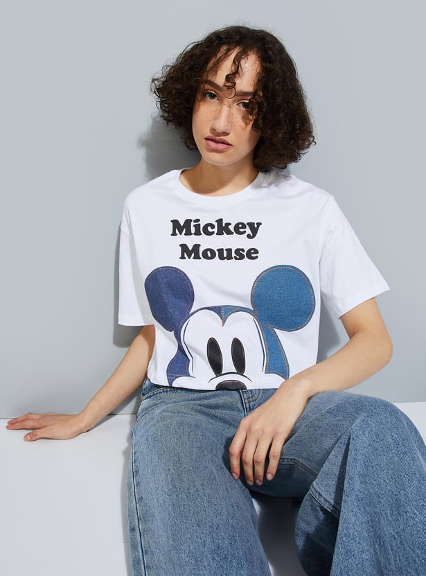 URB_N Women Mickey Mouse Printed Cropped T-shirt