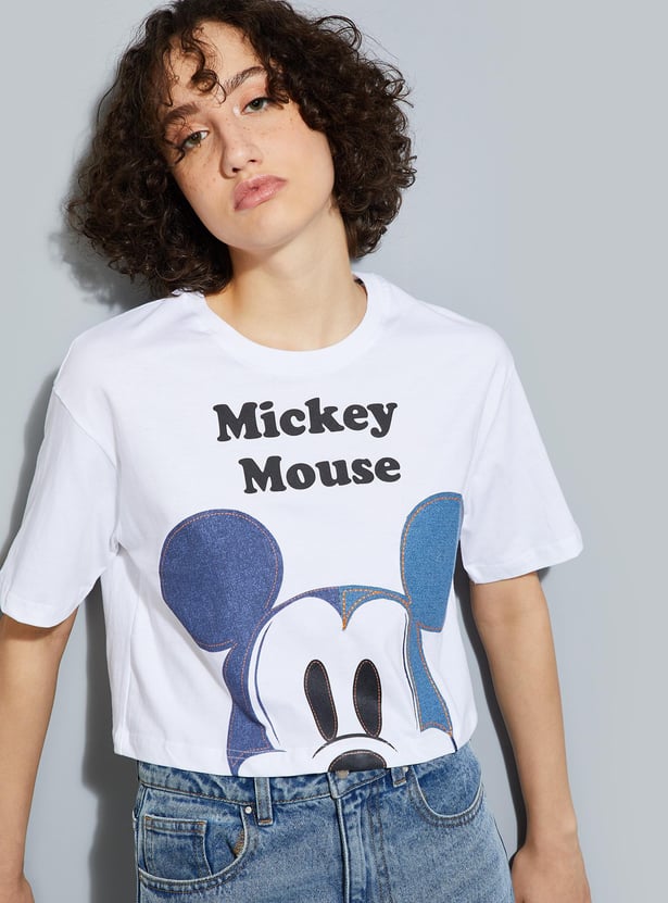 URB_N Women Mickey Mouse Printed Cropped T-shirt