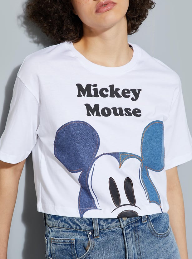URB_N Women Mickey Mouse Printed Cropped T-shirt
