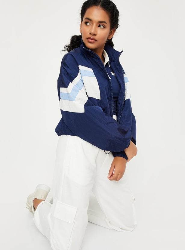 Women Colourblocked Crop Jacket