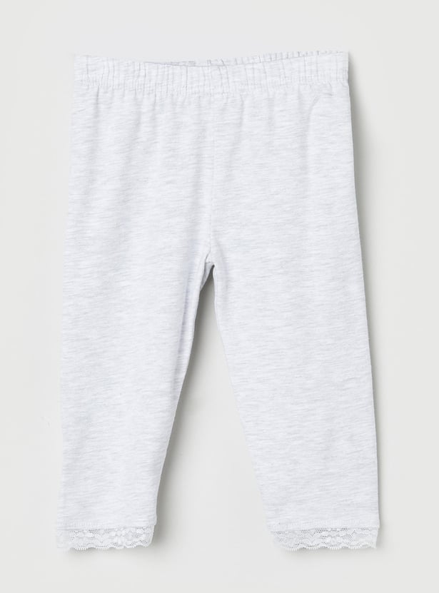 Girls Full-Length Leggings with Lace Hem