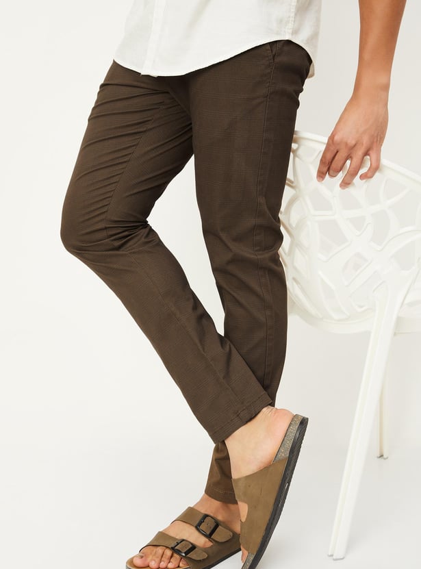 Men Checked Carrot Fit Stretch Chinos