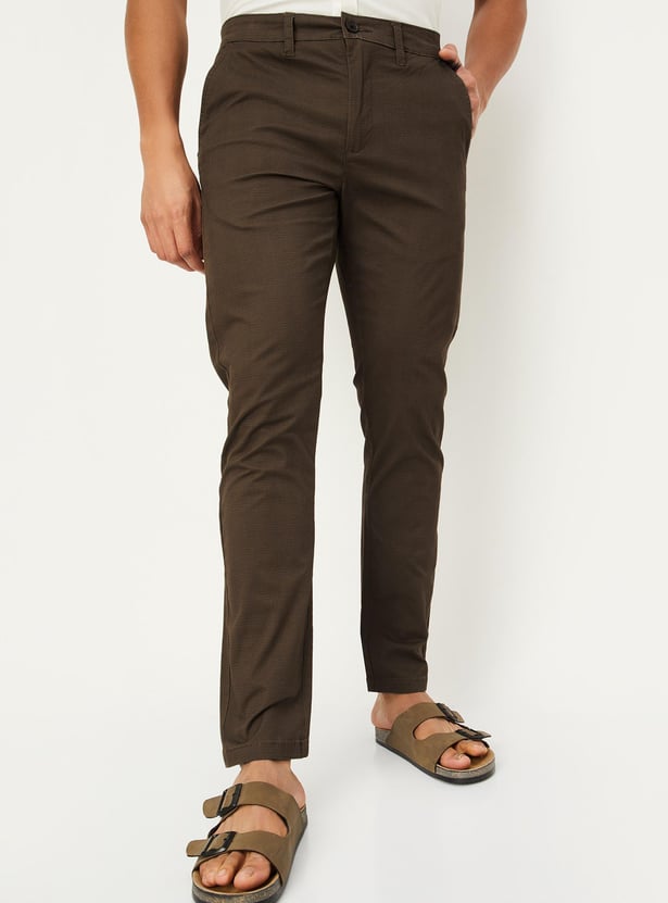 Men Checked Carrot Fit Stretch Chinos