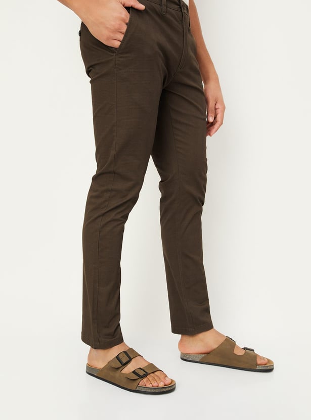 Men Checked Carrot Fit Stretch Chinos