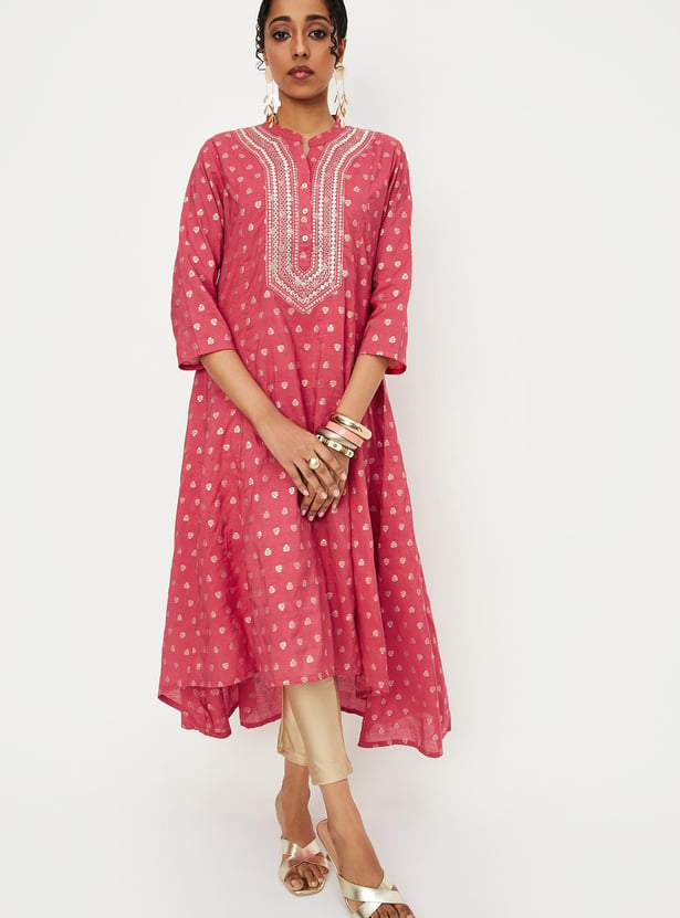 Women's Olive Embellished Sleeveless A-Line Kurta