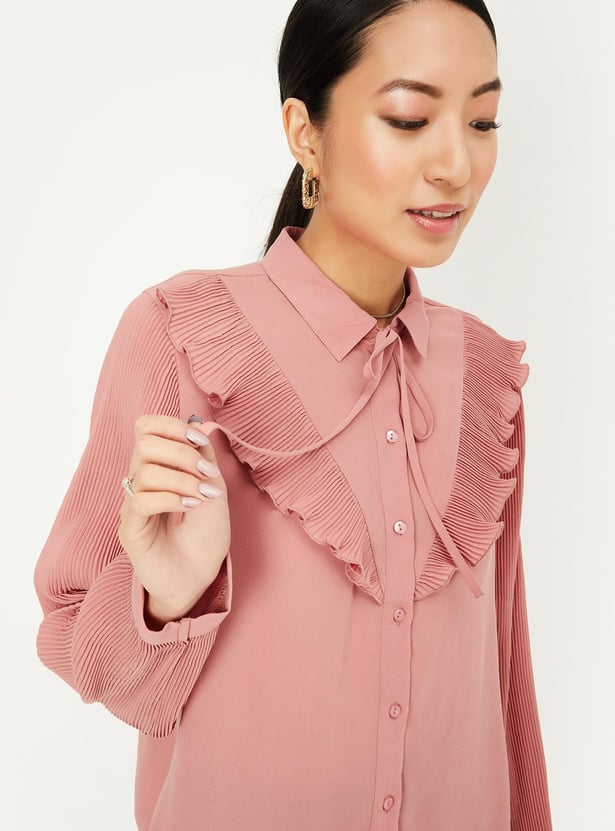 Women Solid Tie-Up Neck Top