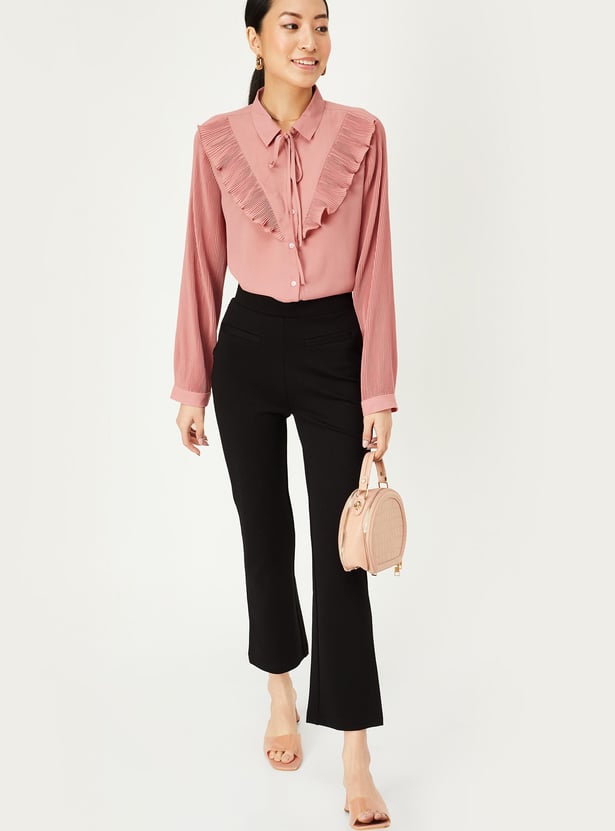 Women Solid Tie-Up Neck Top