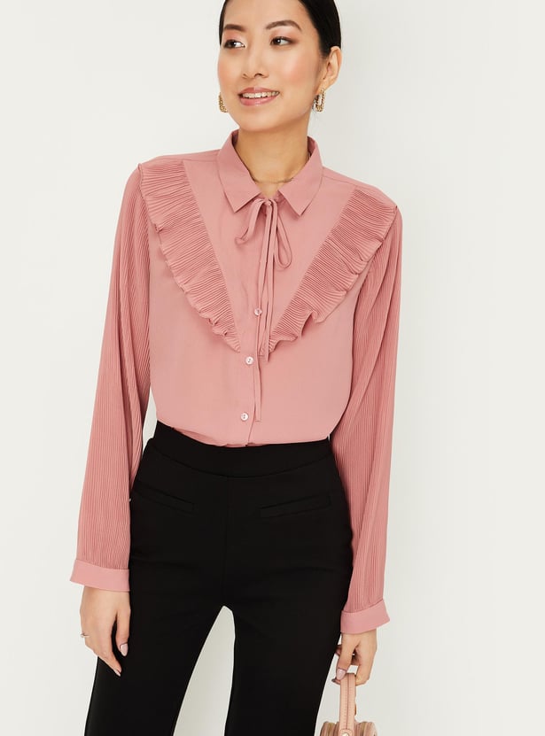 Women Solid Tie-Up Neck Top