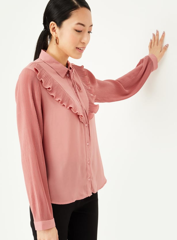 Women Solid Tie-Up Neck Top