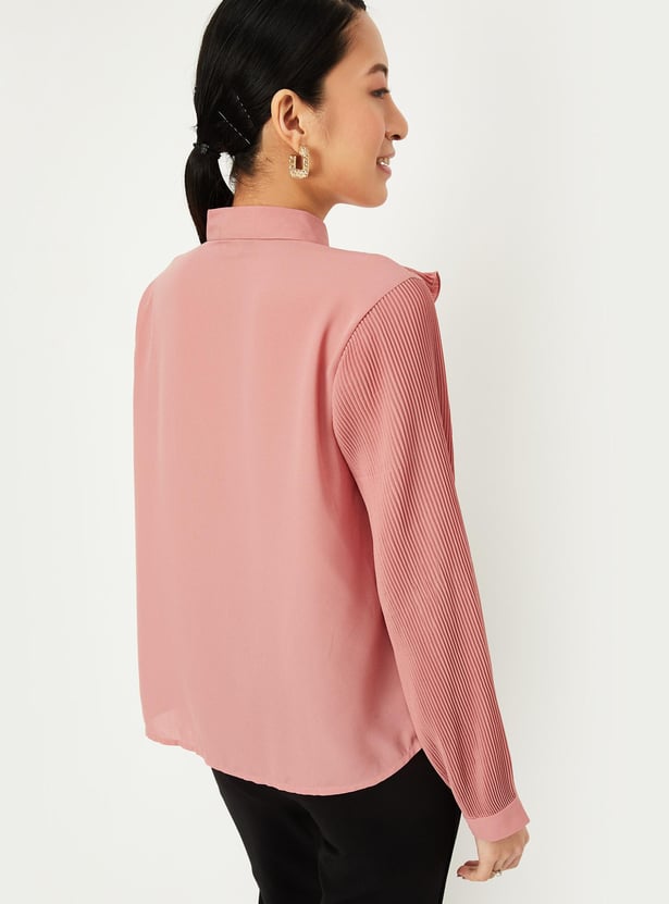 Women Solid Tie-Up Neck Top