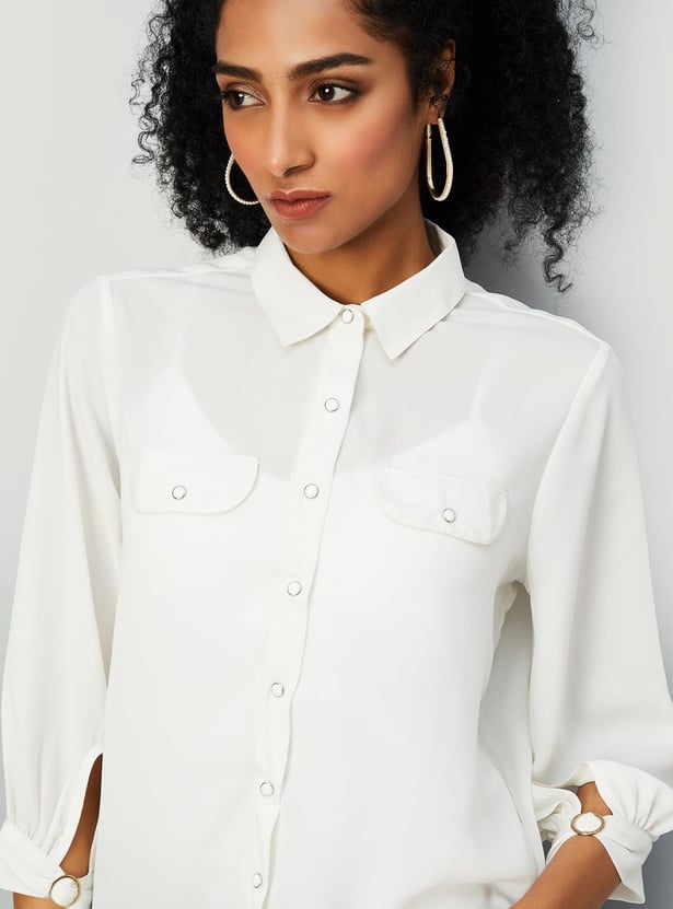 Women Semi-Formal Shirt with Cuff Buckle Detailing