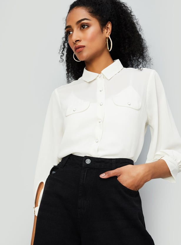 Women Semi-Formal Shirt with Cuff Buckle Detailing