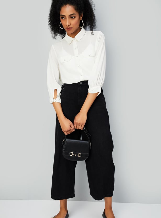 Women Semi-Formal Shirt with Cuff Buckle Detailing