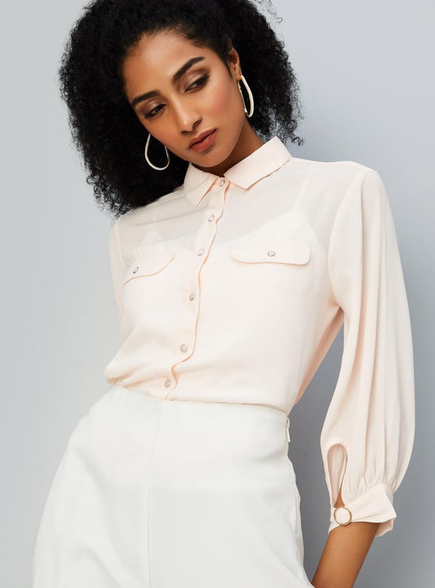 Women Semi-Formal Shirt with Cuff Buckle Detailing