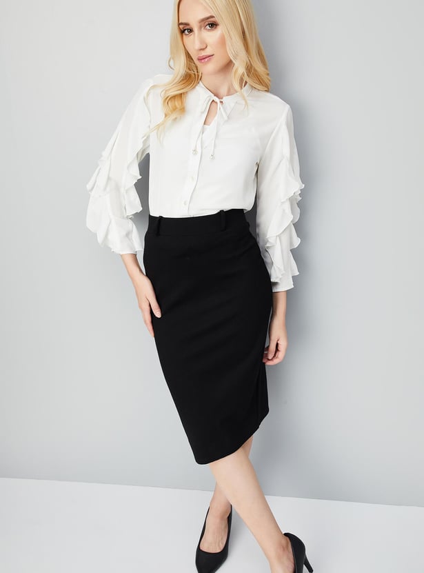 Women Ruffled Tie-Up Neck Blouse with Camisole