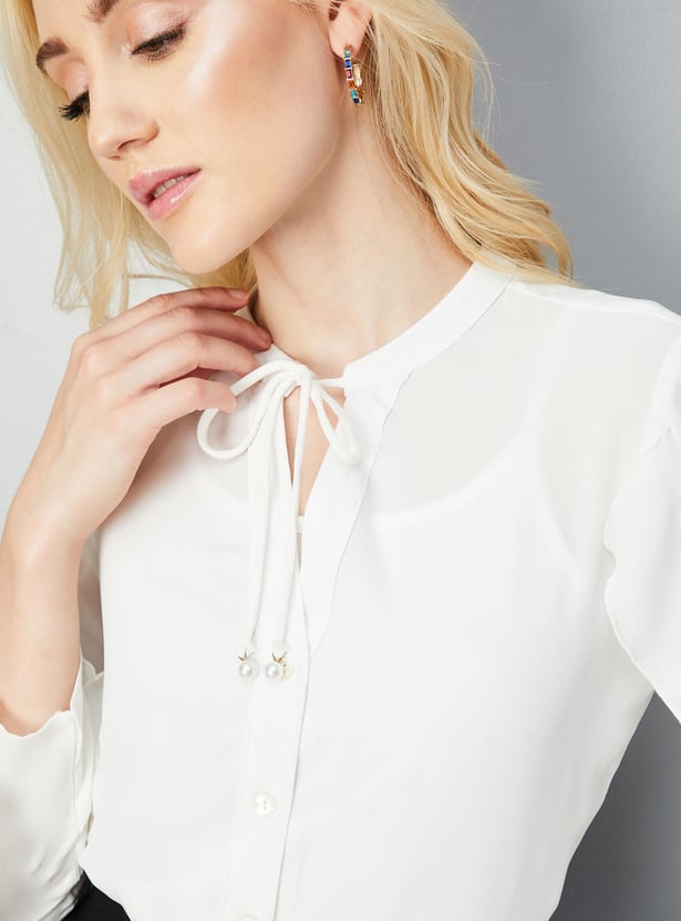 Women Ruffled Tie-Up Neck Blouse with Camisole