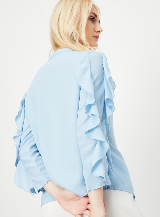 Women Ruffled Tie-Up Neck Blouse with Camisole