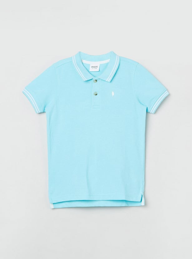 Boys Solid Polo T-shirt with Step Hem