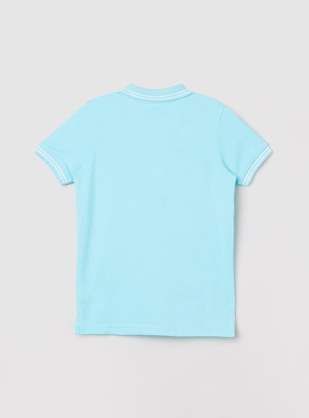 Boys Solid Polo T-shirt with Step Hem