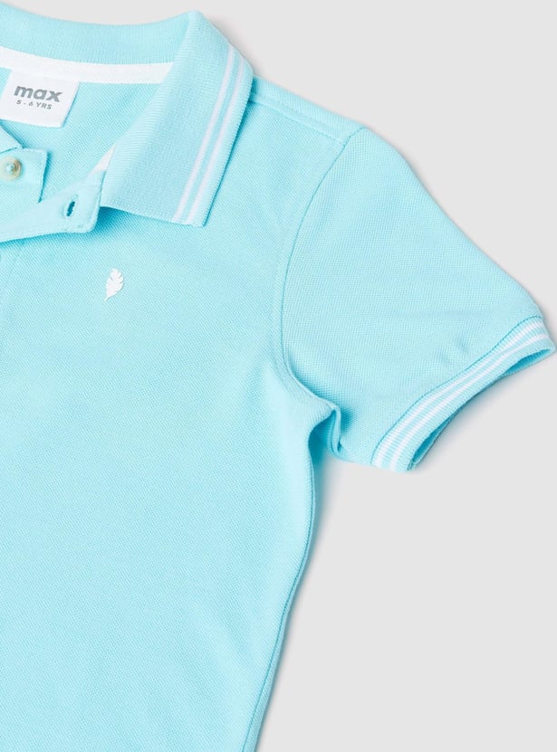 Boys Solid Polo T-shirt with Step Hem