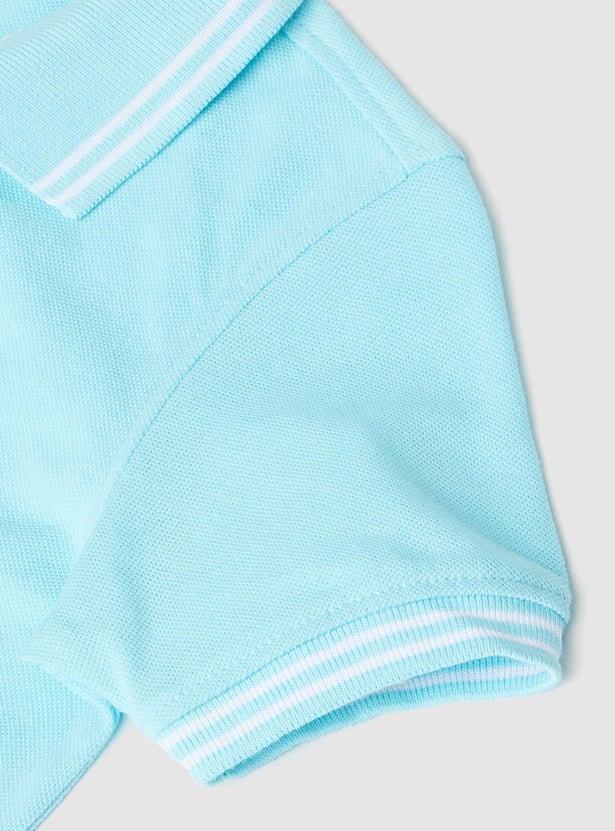 Boys Solid Polo T-shirt with Step Hem