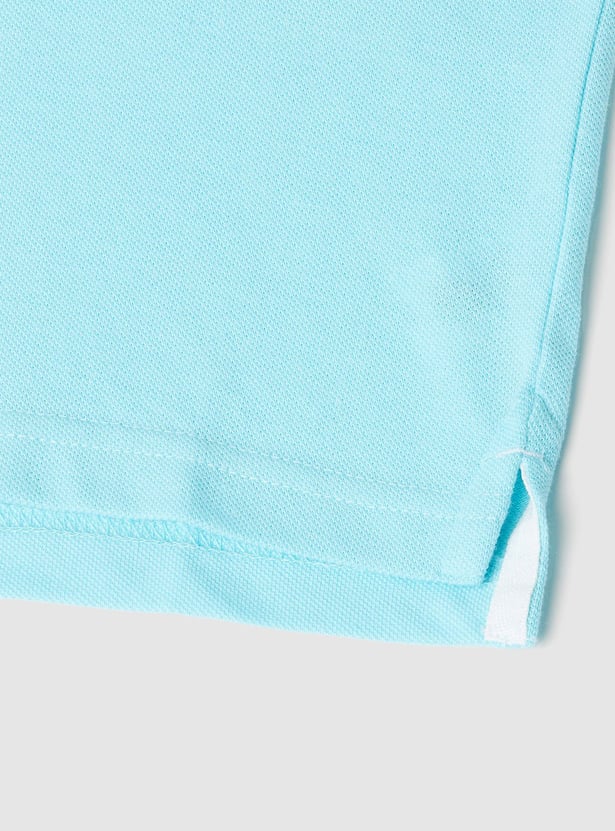Boys Solid Polo T-shirt with Step Hem