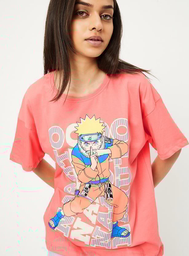 Girls Naruto Printed Boxy Cropped T-shirt
