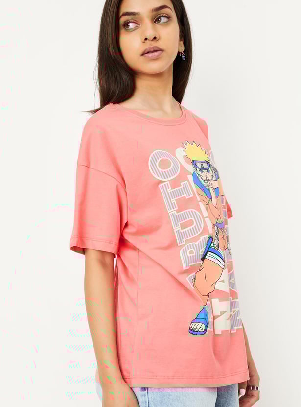 Girls Naruto Printed Boxy Cropped T-shirt