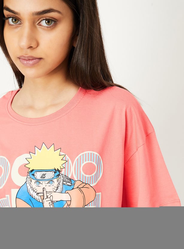 Girls Naruto Printed Boxy Cropped T-shirt