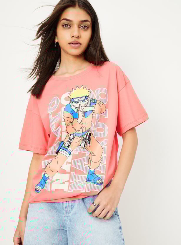 Girls Naruto Printed Boxy Cropped T-shirt