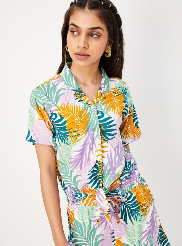 Girls Printed Shirt with Knotted Hem