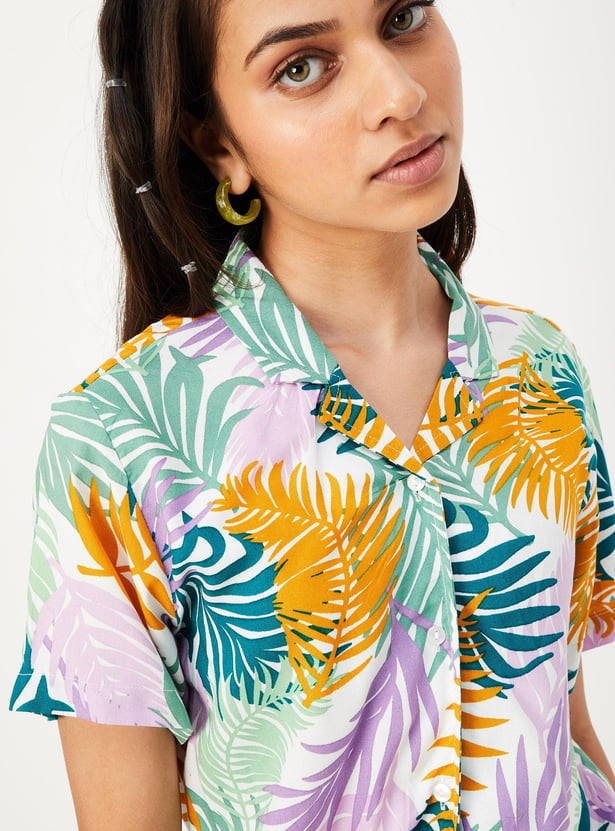 Girls Printed Shirt with Knotted Hem