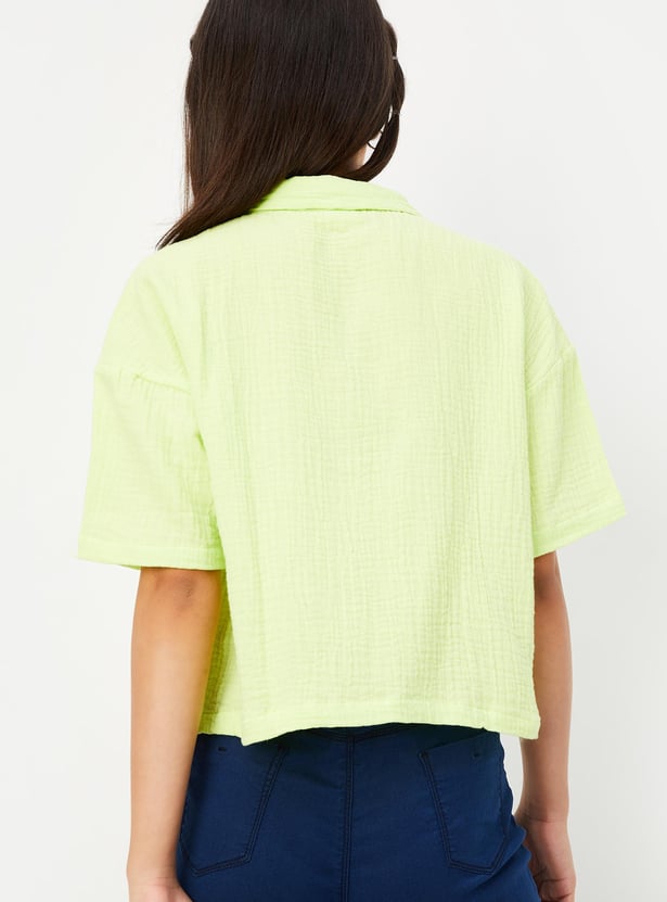 Girls Textured Dropped Shoulder Shirt