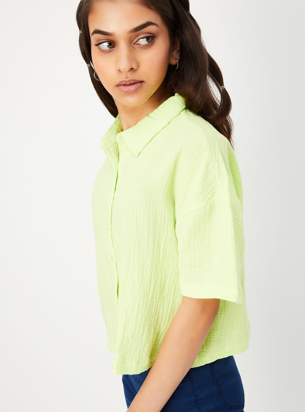 Girls Textured Dropped Shoulder Shirt