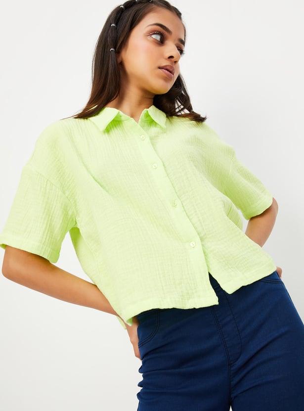 Girls Textured Dropped Shoulder Shirt