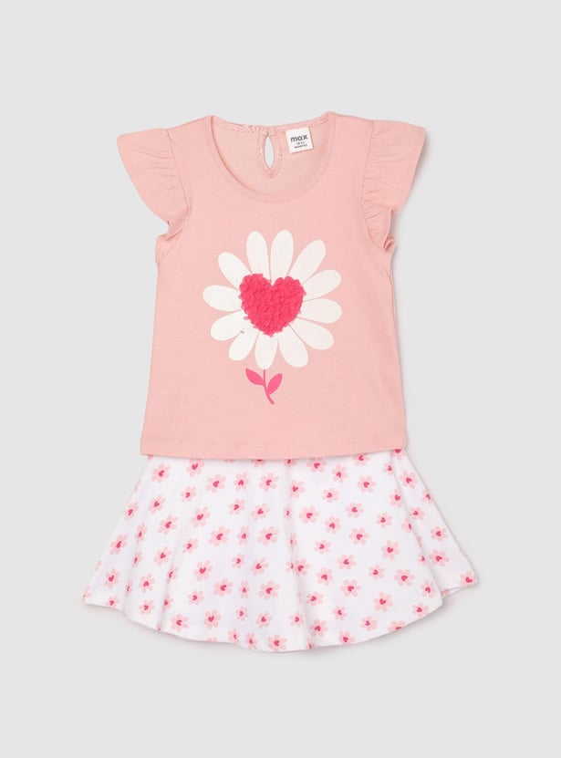 Girls Appliqued Skirt Set