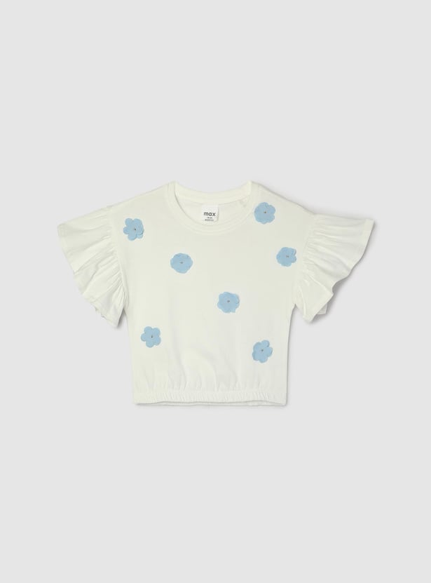 Girls Applique Ruffled Sleeve Top