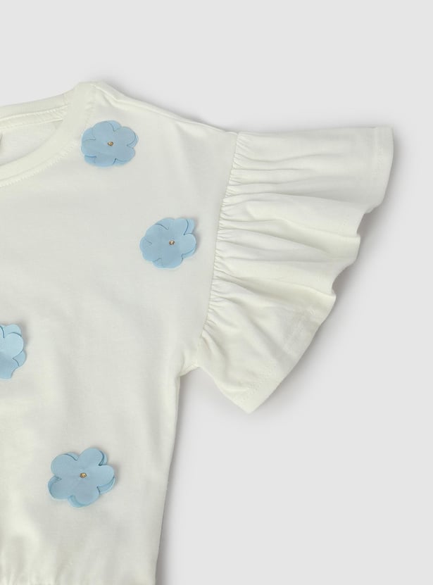 Girls Applique Ruffled Sleeve Top