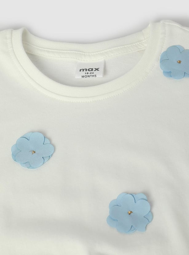 Girls Applique Ruffled Sleeve Top