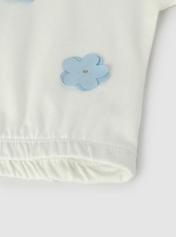 Girls Applique Ruffled Sleeve Top