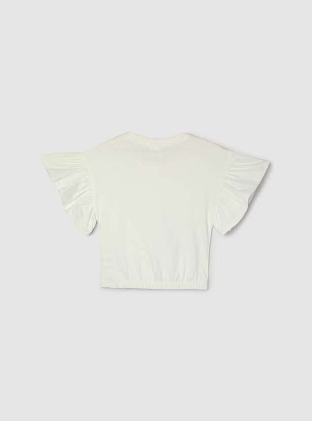 Girls Applique Ruffled Sleeve Top