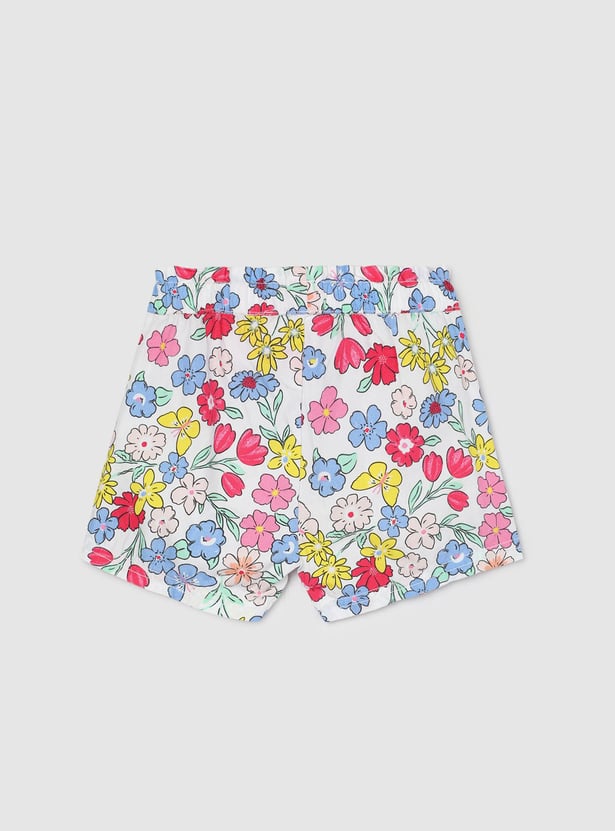 Girls Floral Printed Knit Shorts