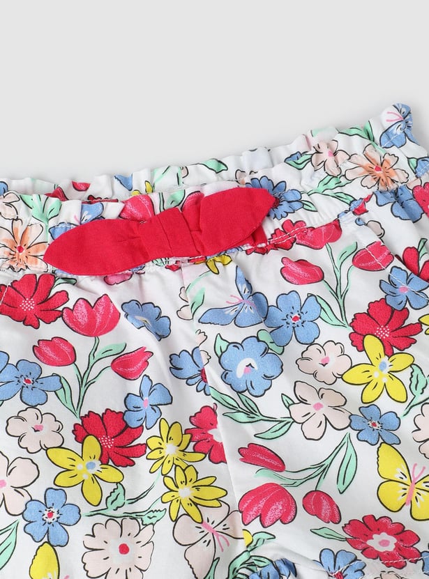 Girls Floral Printed Knit Shorts