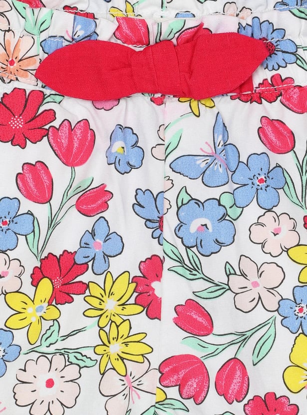 Girls Floral Printed Knit Shorts