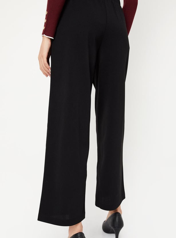 Buy Women Pleated Wide-Leg Trousers Online at just Rs. 999.0
