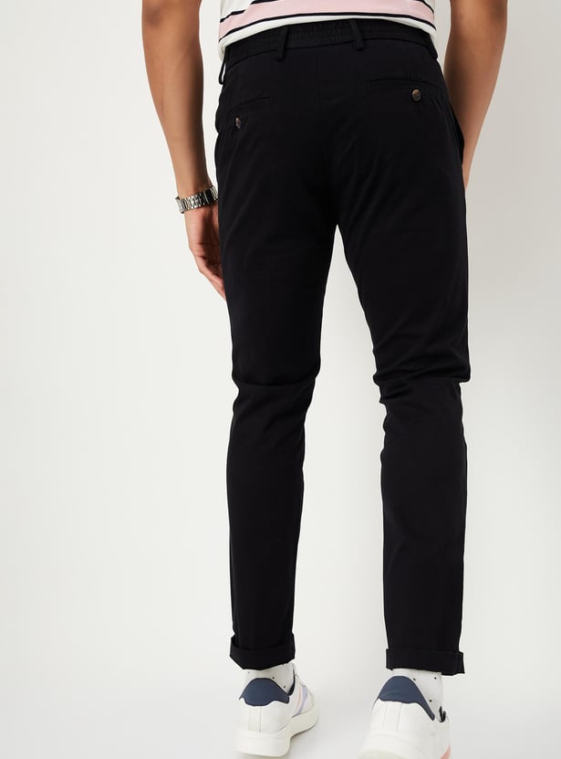 Men Slim Fit Solid Casual Trousers