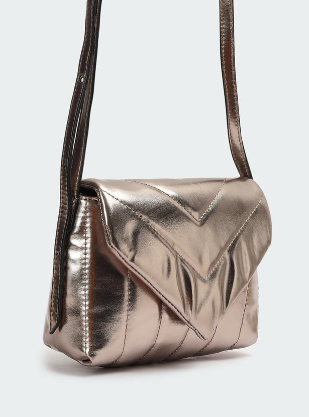 Women Quilted Metalic Sling Bag