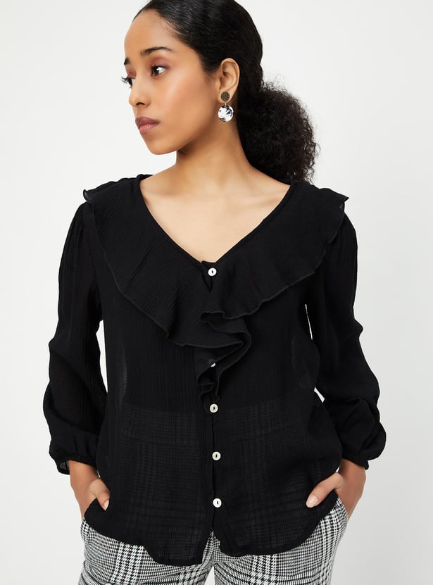 Buy Women Ruffled V-neck Blouse Online at just Rs. 699.0 ...